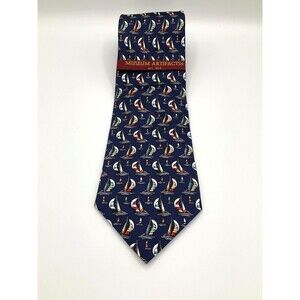 Museum Artifacts Mens 100% Silk Sailboats Tie Blue Nautical Preppy 57 x 3.75 NWT